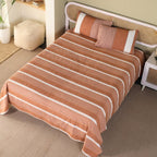 Pure Cotton Bed sheet with Pillow Cover in Rust and Off White | Single | Queen and King Sizes | Marigold Collection - Rust and Off white / Queen Size / Pure Cotton