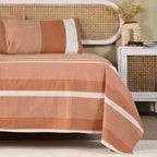 Pure Cotton Bed sheet with Pillow Cover in Rust and Off White | Single | Queen and King Sizes | Marigold Collection - Rust and Off white / Queen Size / Pure Cotton