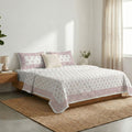 Pure Cotton Double Bedsheet Set with 2 Pillow Covers Hand Printed in a Floral design In Pink & White | 100% Pure Cotton in Queen Size - 90 by 108 inches