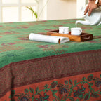Pure Cotton Bed Cover | Queen Size | Green and Brick Red | Handprinted | Chintz Collection