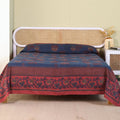 Pure Cotton Bed Cover | Queen Size | Navy Blue and Brick Red |Handprinted | Chintz Collection