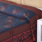Pure Cotton Bed Cover | Queen Size | Navy Blue and Brick Red |Handprinted | Chintz Collection