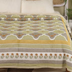 Pure Cotton Quilt in Sage Green | Single and Queen Sizes | Marigold Collection - Sage Green & Mustard / 60 x 90 Inches / Pure Cotton