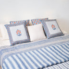 Pure Cotton Quilt or Comforter in Blue leafy Stripes | Versatile as Quilt or AC Blanket | Reversible designs