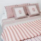 Pure Cotton Quilt or Comforter in Dusty Pink Leafy Stripes | Versatile as Quilt or AC Blanket | Reversible designs