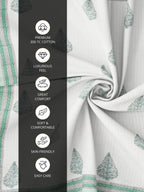 Quilted Double Bed Cover in Fine Cotton | Reversible Block Printed with Ornate Trees | Queen Size 90 x 108 inches