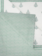 Quilted Double Bed Cover in Fine Cotton | Reversible Block Printed with Ornate Trees | Queen Size 90 x 108 inches