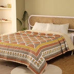 Cotton Quilt Hand Printed in Rust and Taupe Colours with Marigold flowers| 100% Cotton Quilt which is Light weight and Breathable