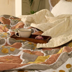 Cotton Quilt Hand Printed in Rust and Taupe Colours with Marigold flowers| 100% Cotton Quilt which is Light weight and Breathable