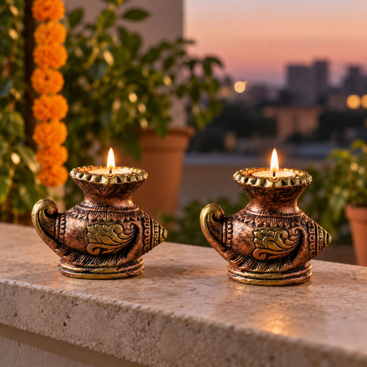 Shankhnaad: Conch Terracotta Diyas, Set of 2
