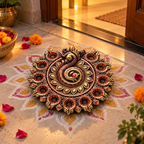 Mayurdeep: Peacock Terracotta Diya Plate, 11 or 9 Diyas