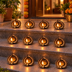 Peepal: Peepal Leaf Terracotta Diyas, Set of 12 or 8