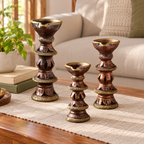 Stambh: Terracotta Pillar Candle Stands, Set of 3