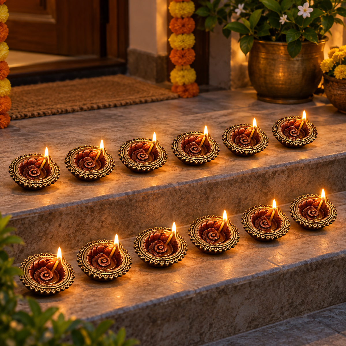 Lehar: Curved Terracotta Diyas, Set of 12 or 8