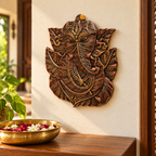 Vinayak: Ganesha Leaf Terracotta Wall Plate, 9 in