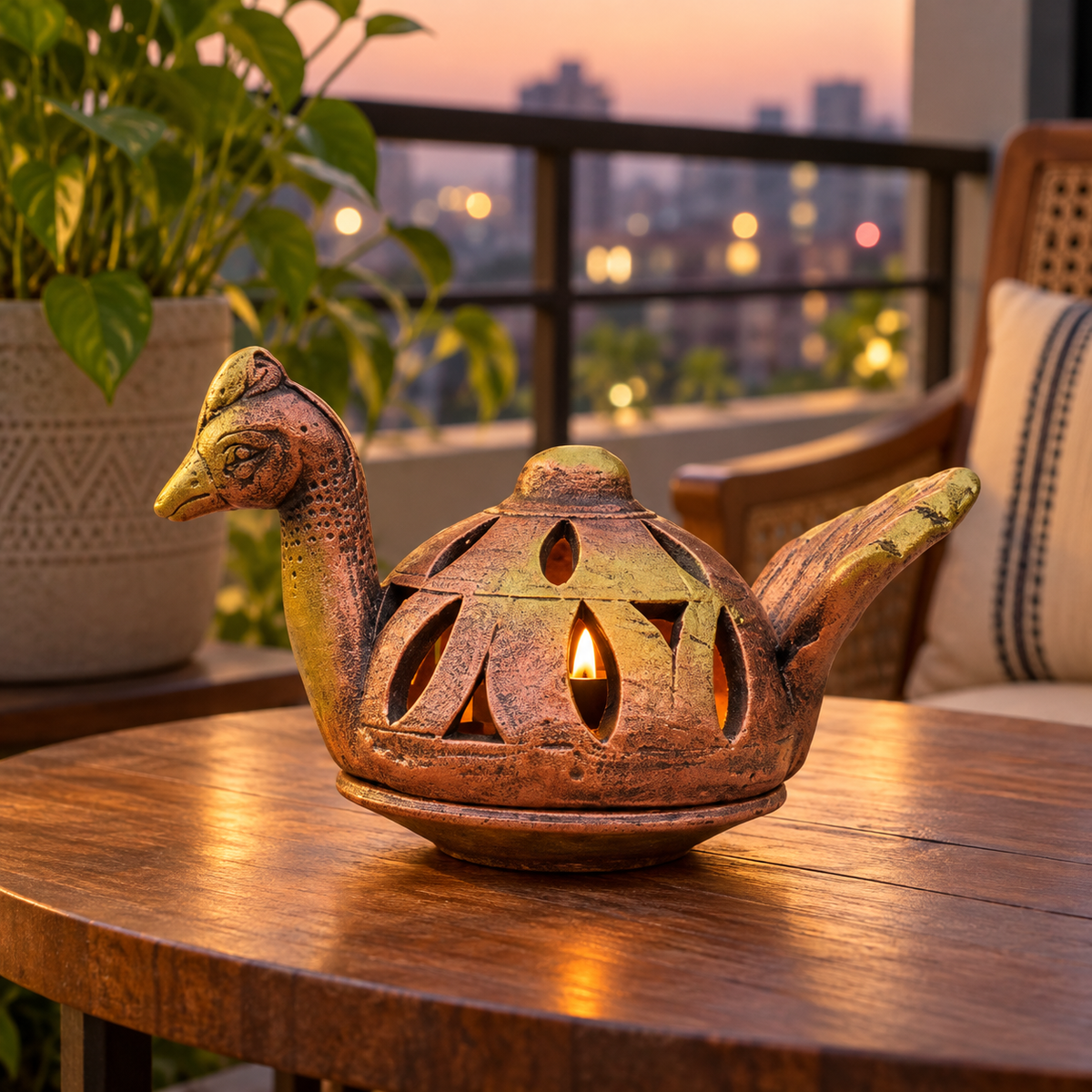 Mor Deepak: Peacock Terracotta Tea Light Lamp
