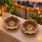 Pankaj: Large Lotus Terracotta Diya, Set of 2 or Single