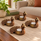 Mayuri: Peacock Terracotta Tea Light Holders, Set of 4 or 2