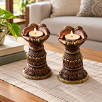 Anjali: Open Hands Terracotta Tea Light Stands, Set of 2