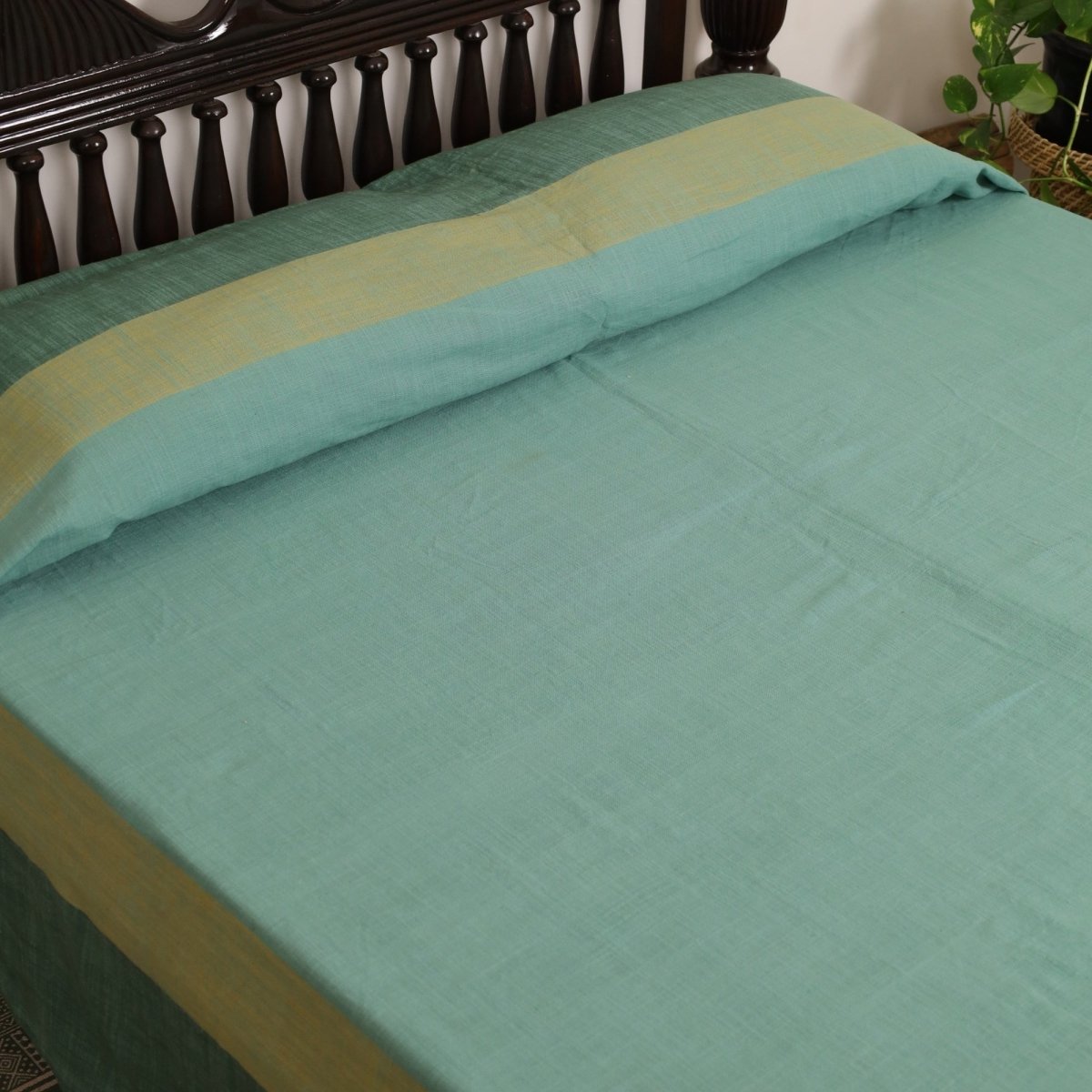 Cotton Bed Cover in Teal Colour Handwoven in Pure Cotton