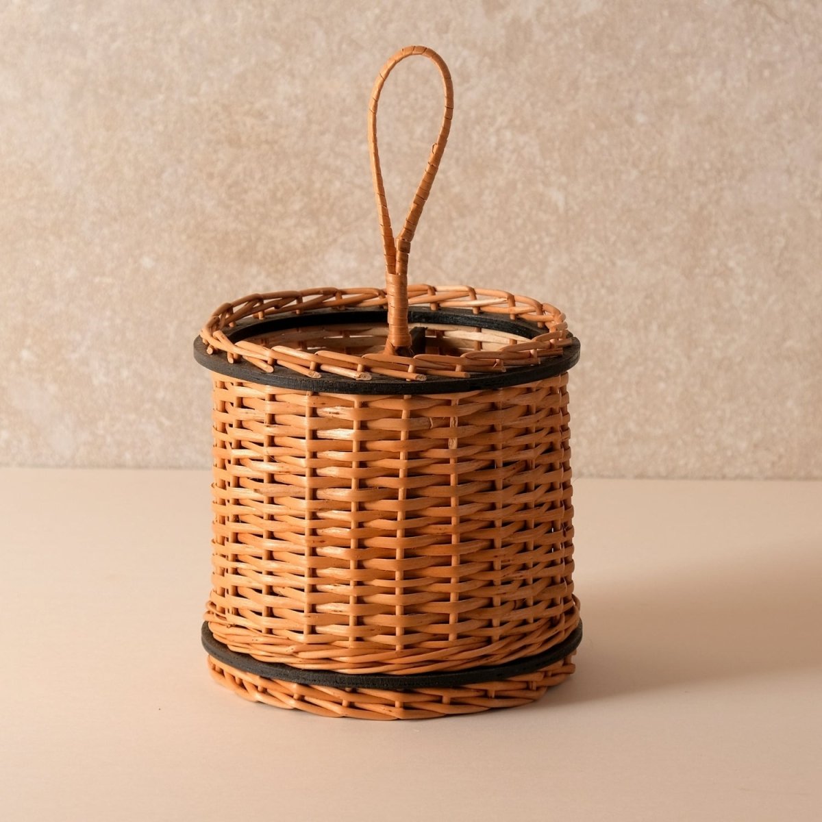 Cutlery holder made with Kashmiri Wicker and Wood in Wood Brown and Black