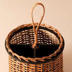 Cutlery holder made with Kashmiri Wicker and Wood in Wood Brown and Black