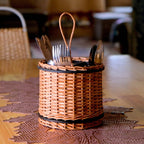 Cutlery holder made with Kashmiri Wicker and Wood in Wood Brown and Black